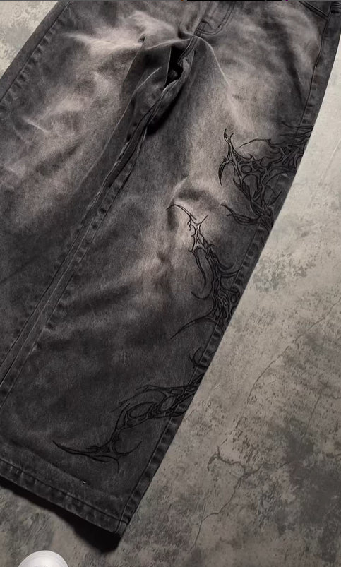 Calças Jeans Baggy Eternal Preta Cinza
