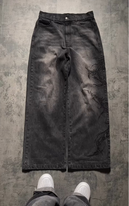 Calças Jeans Baggy Eternal Preta Cinza