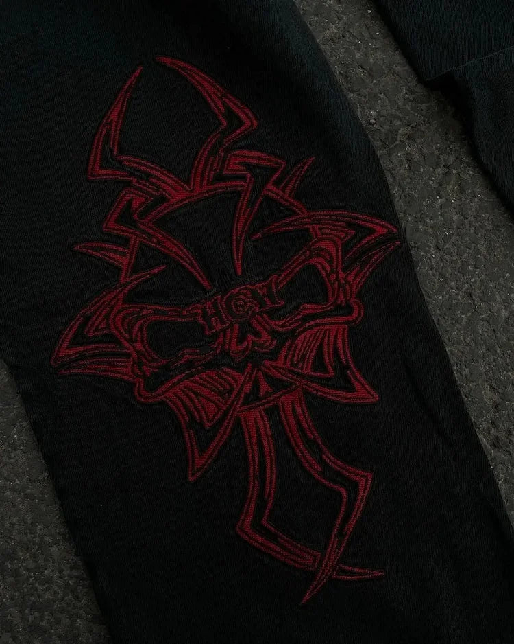 Calça jeans larga, estilo harajuku.