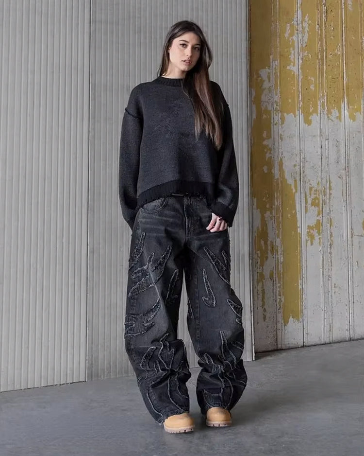 Calças Jeans largos pretos Y2K
