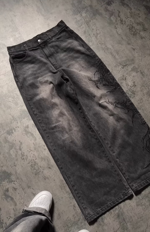 Calças Jeans Baggy Eternal Preta Cinza