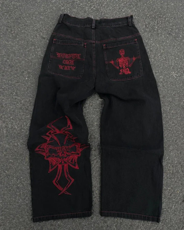 Calça jeans larga, estilo harajuku.