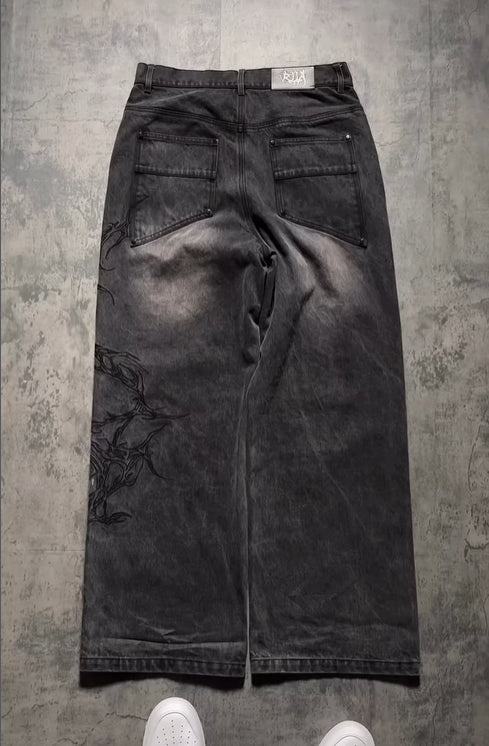 Calças Jeans Baggy Eternal Preta Cinza
