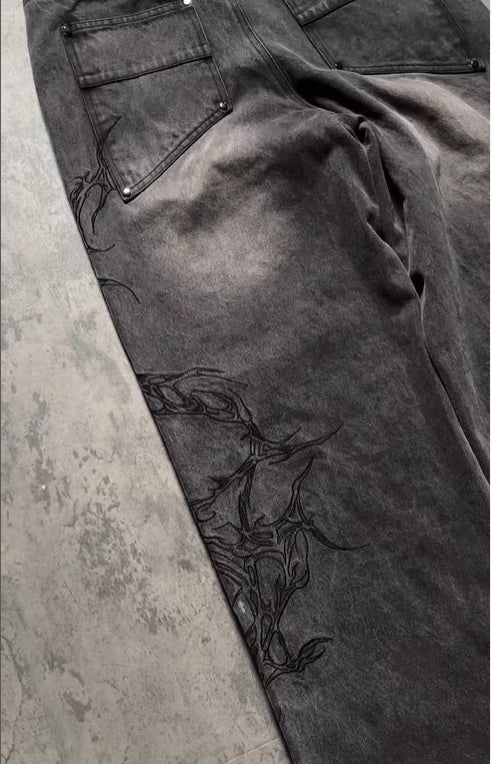 Calças Jeans Baggy Eternal Preta Cinza