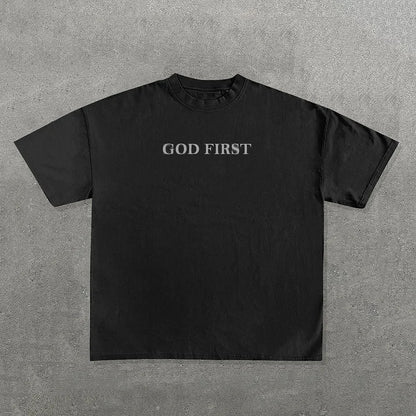 T-Shirt God First Print Short Sleeve