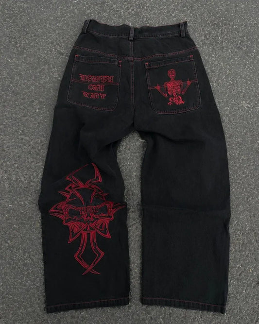 Calça jeans larga, estilo harajuku.