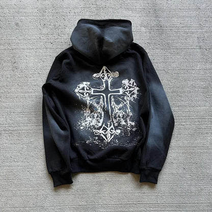 Casaco Casual Statement Street Style Cross Hoodie
