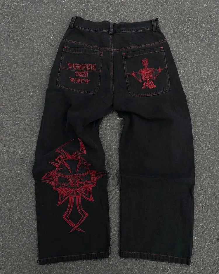 Calça jeans larga, estilo harajuku.
